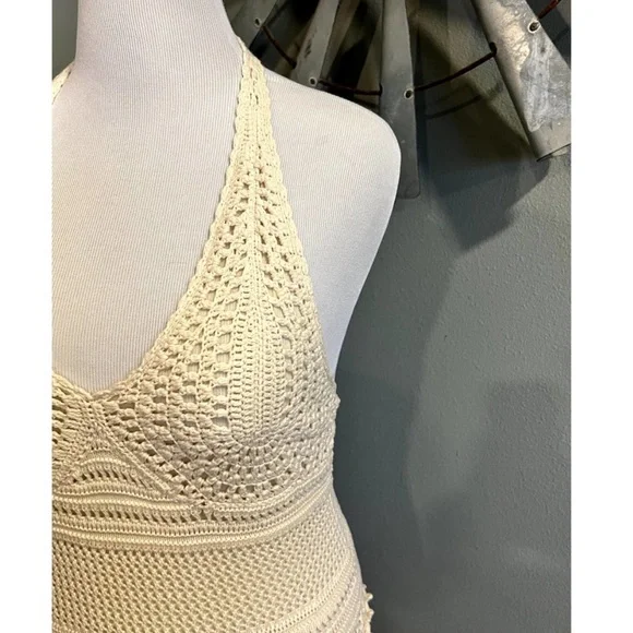 Moda International Cream Crochet Halter Dress with Lining XL - Picture 2 of 5